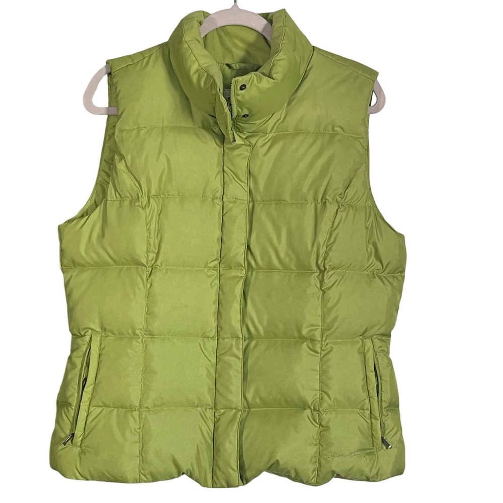 Eddie Bauer Goose Down Puffer Vest LG Light Green Hiking Outdoor Core Classic
